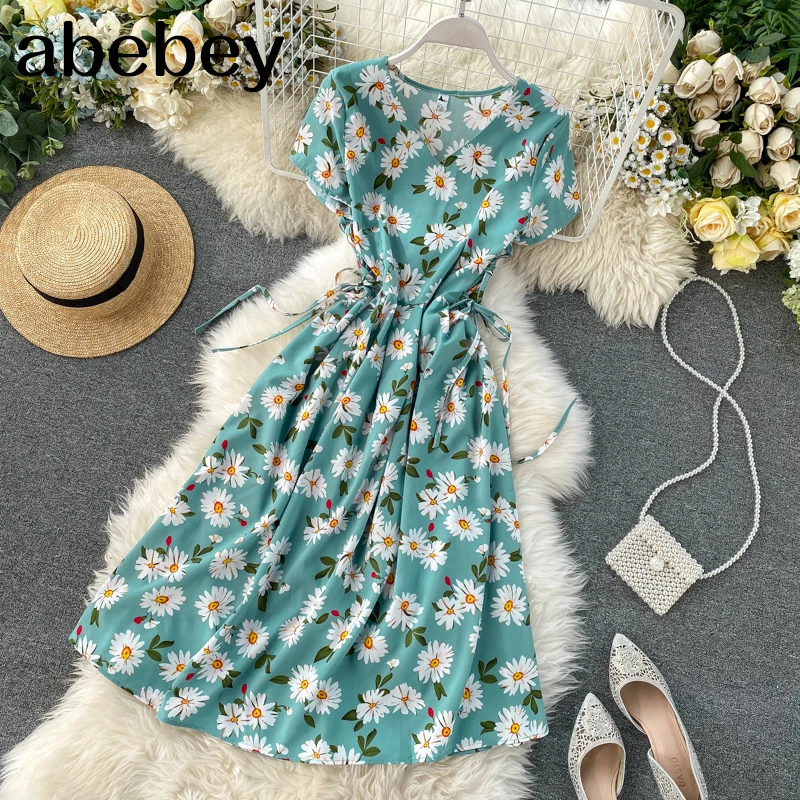 Винтажное шифоновое платье с цветочным принтом 2020 летнее миди длинным галстуком