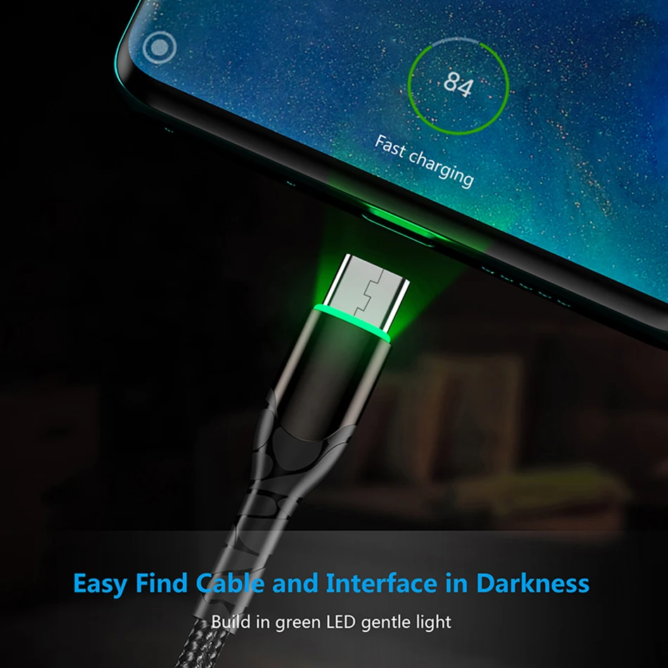 Oppselve LED Micro USB Cable 2.4A Fast Charging Charger 1m Microusb Data Cable For Samsung Xiaomi Wire Cord Mobile Phone Cables
