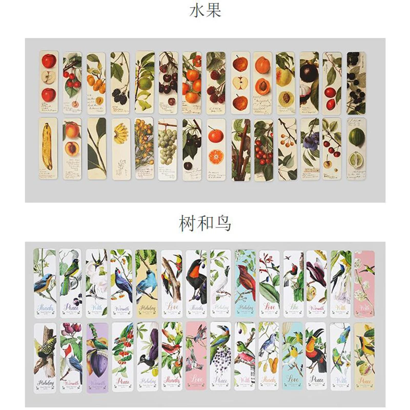 

28 Pieces / Set Of Retro Art Boxed Bookmarks Girl Starry Fruit Tree And Bird Book Paper Creative Message Card Office Stationery