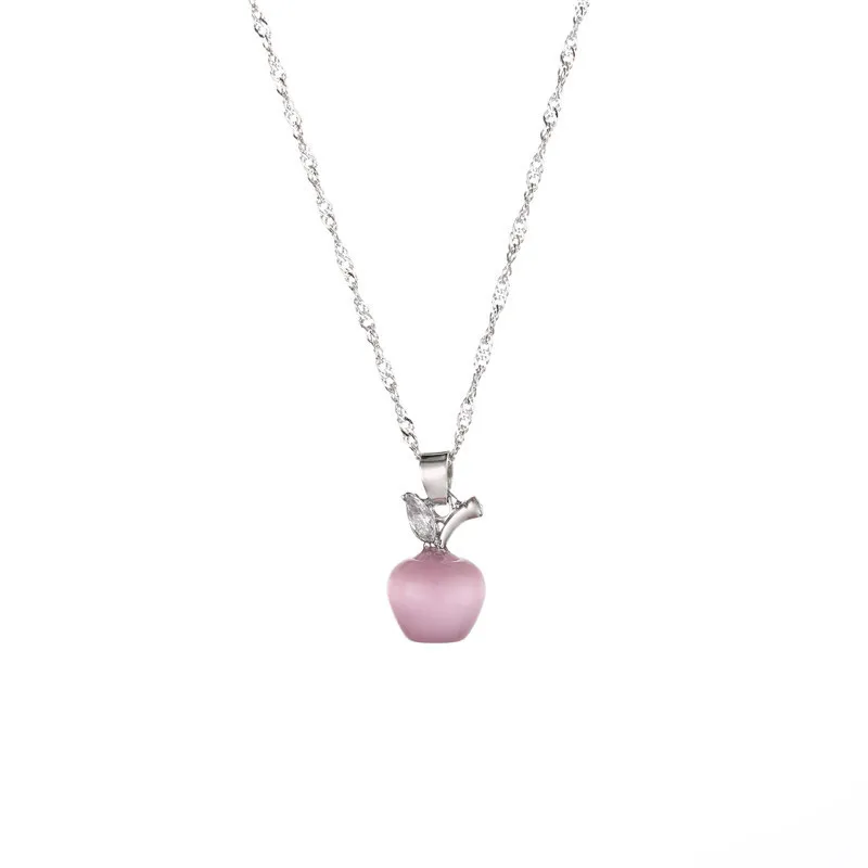 Милое маленькое яблоко ожерелье розовое белое красивое с подвеской подарок на