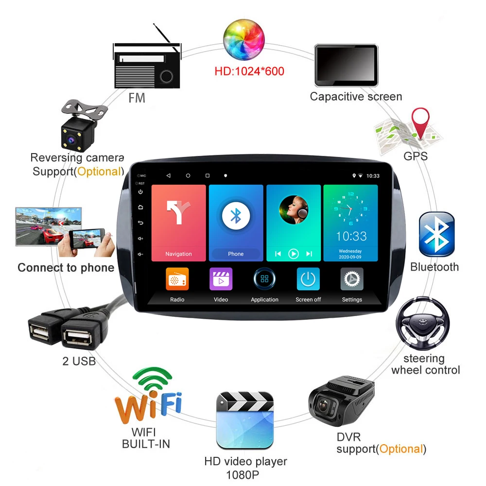 Автомобильный мультимедийный плеер easteregg 9 дюймов 2 Din Android Wi-Fi навигация GPS