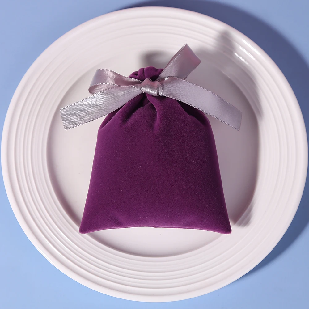 50pcs Purple Velvet Bag Jewelry Bag With Ribbon Small Pouches For Wedding Party Candy Bag Organizer Custom Logo Jewelry Packing