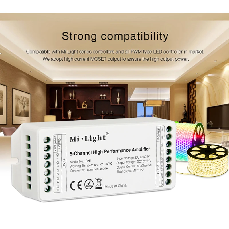 Miboxer DC12V/24V PA5 15A 5-канальный высокопроизводительный усилитель контроллер серии и