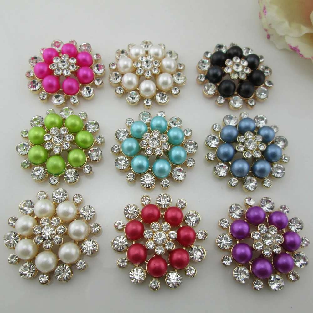 

5pcs 10 Colors Pearl Flatback Rhinestone Buttons Diamante Crystal Hair Flower Scrapbooking Accessories 33mm
