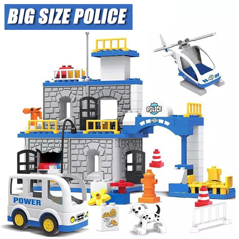 

Big Size Police Station Building Blocks Police Helicopter Educational Big Size Toy Model Block Set Toys For Children Kids xmas