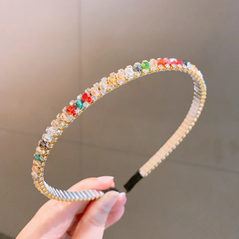 

Fashion Korea Crystal Soft Headband For Women Rhinestone Hairband Beads Bezel Girls Hair Accessories Simple Headwear