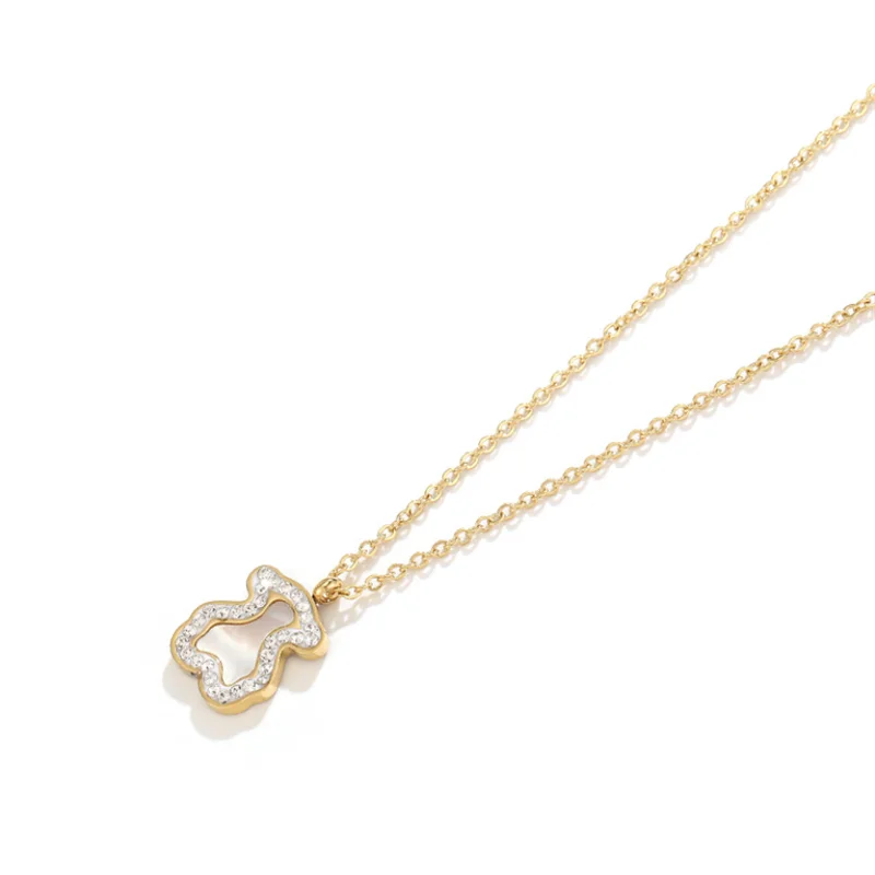

Stainless Steel Bear Necklace For Women Pendant Necklaces Creative Design Zircon Jewelry Neck Chains Mirror Polished Chokers