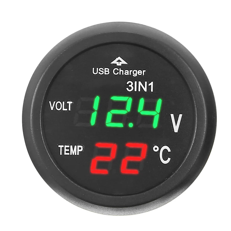 3 in 1 digital led car voltmeter thermometer auto usb charger 12v24v temperature meter voltmeter cigarette lighter accessories free global shipping