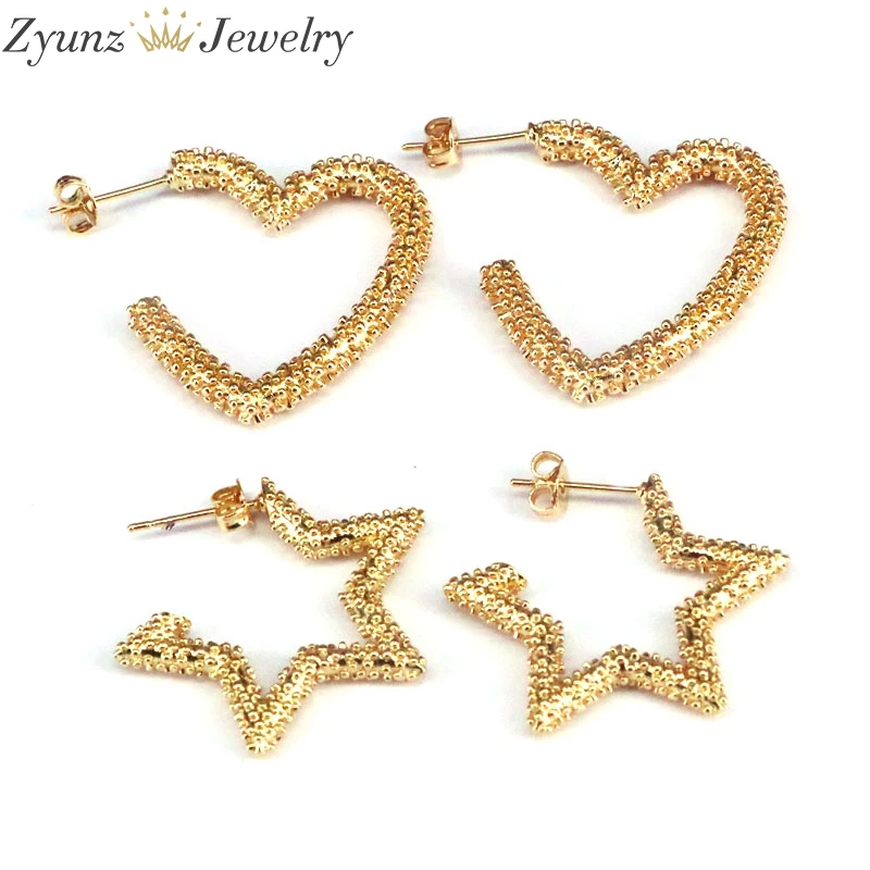 

5 Pairs, Gold Color Fashion Wedding Jewelry Romantic Heart / Star Stud-Earrings Brincos for Girls Women Gift