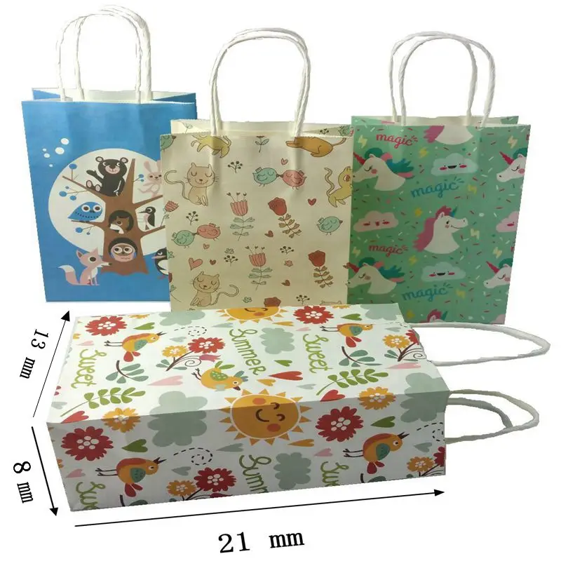 4 design mixed 10 шт мультфильм с принтом крафт-бумага сумка свадебный подарок сумки на вынос с ручками детские подарочные сумки сувенирная упаковка - Цвет: 4 design mixed