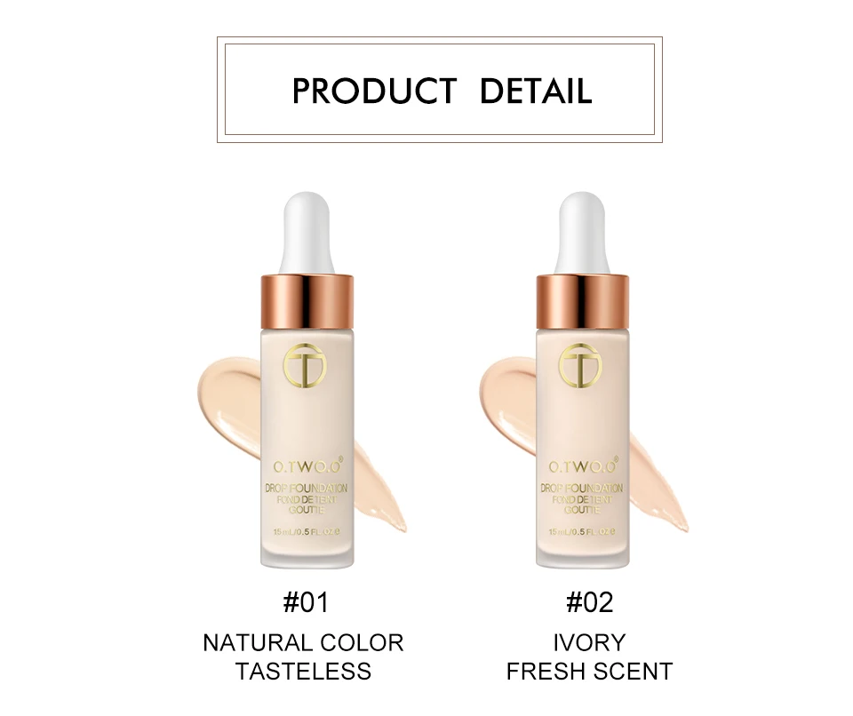 O.TWO.O Foundation 15ml Matte Long Lasting Full Concealer Foundation Makeup Liquid Cream Natural Base Make Up