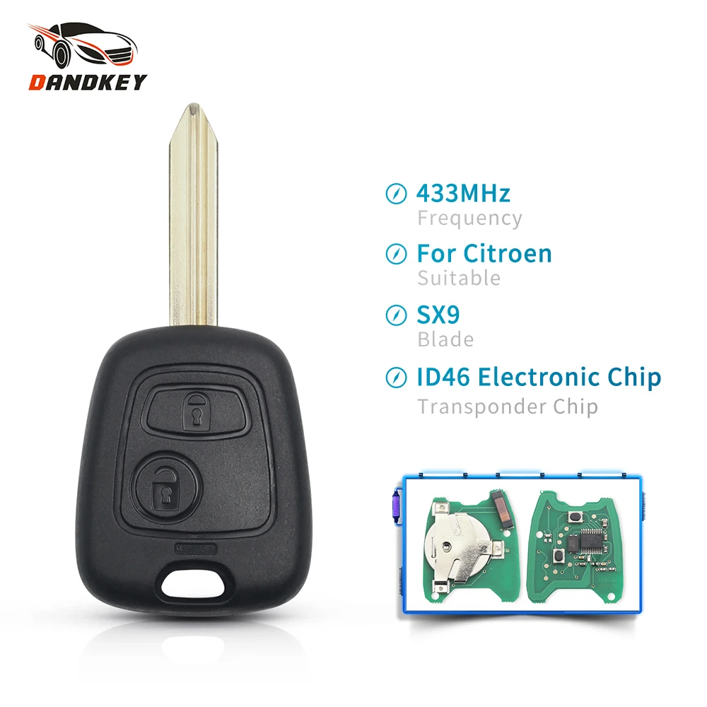 Dandkey 2 кнопки Uncut ключ дистанционного управления 433 МГц ID46 чип для Citroen Saxo Picasso Xsara