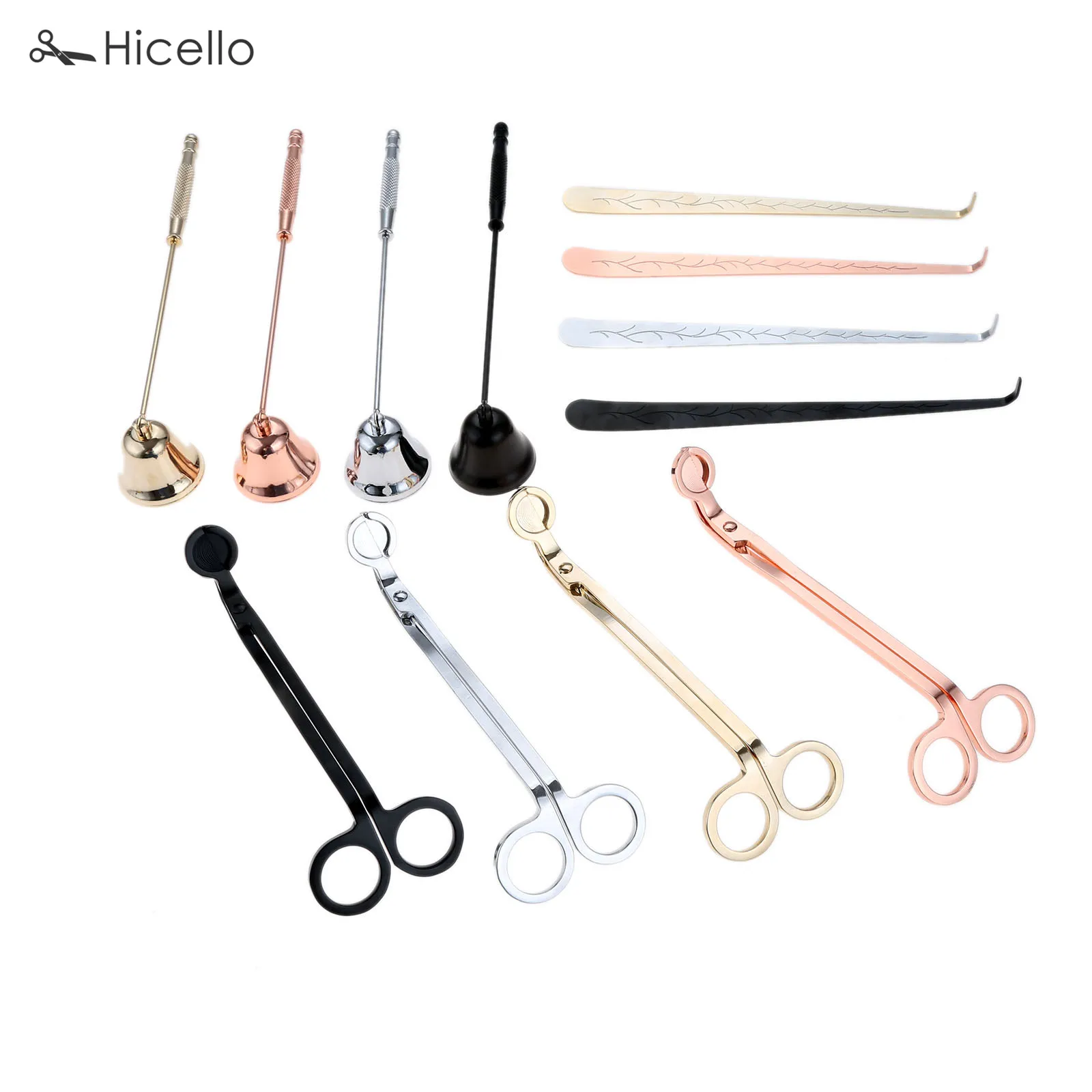 3pcs/set Candle Snuffer Trimmer Hook Dipper Candle Accessory Stainless Steel Extinguisher Flame Home Deco Rose Gold scissors