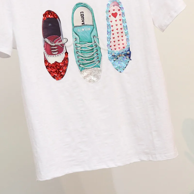 

Summer 2020 T Women Shoes Beading Sequin T-shirt Womens Fashion New Tee shirt Femme Short sleeve Harajuku Female Tops