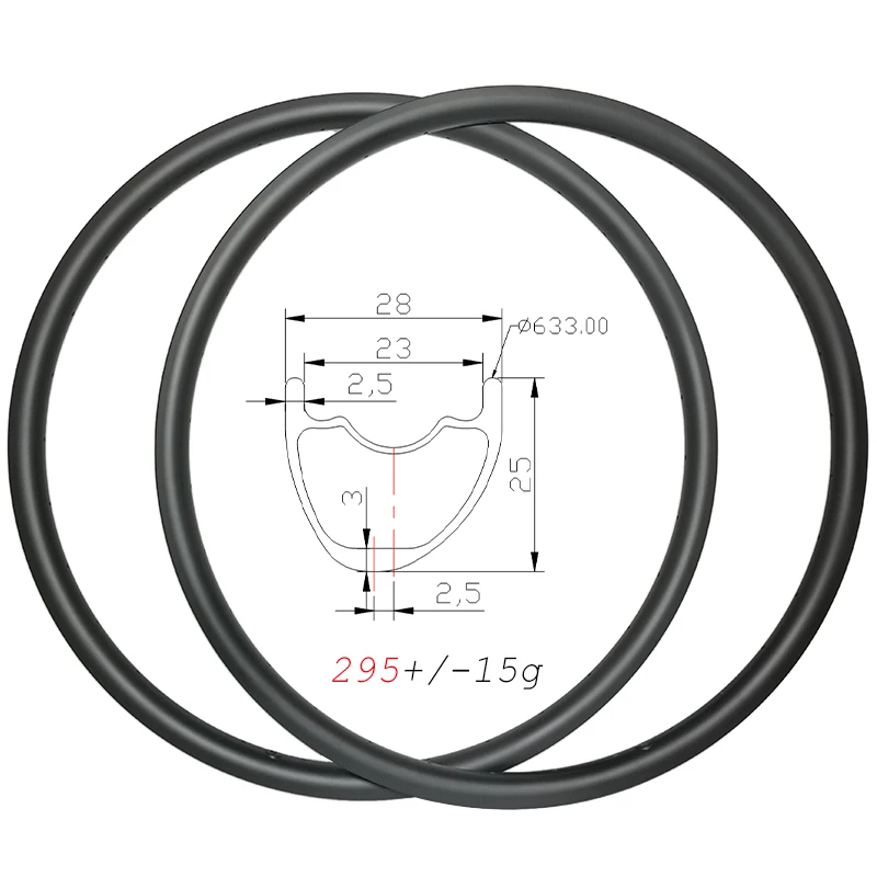 

295g SL Mountain Bicycle Cross Country Asymmetric 28mm Carbon Rims 29er Disc Tubeless UL 24H 28H 32H 25mm Deep UD matte glossy