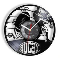 rugby inspired vinyl retro lp wall clock ball games sports rugby players laser etched vintage wall watch boy room rugby decor