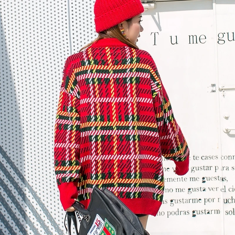 QING MO/красный женский зимний свитер Женский клетчатый с оленем толстый теплый