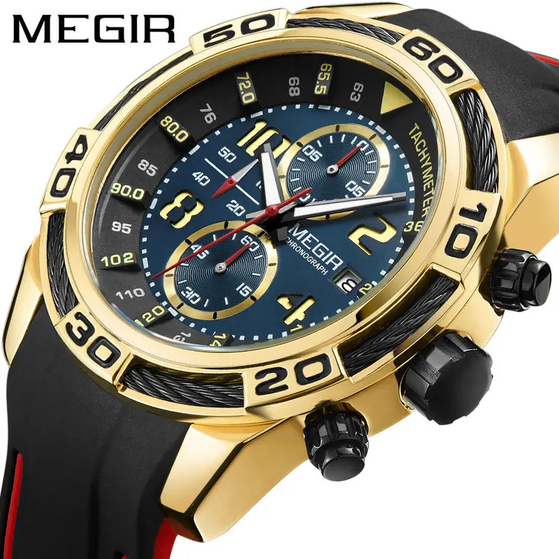 Часы MEGIR Мужские кварцевые с хронографом люксовые Брендовые спортивные