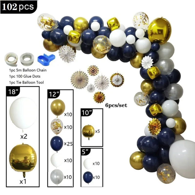 

102 pieces Latex Balloon Sets Metallic Foil Ballon DIY Birthday Party Wedding Baby Shower Decoration Colorful Balloon Home Decor