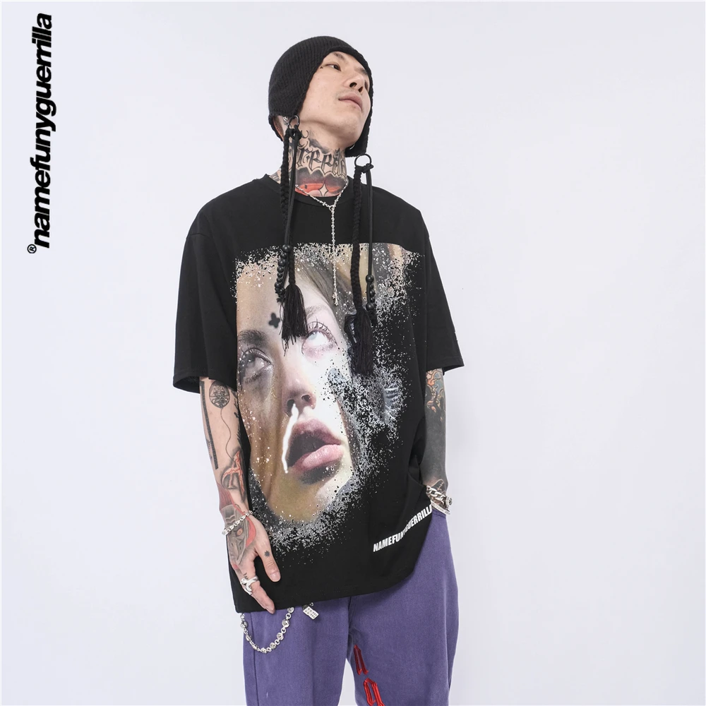 

Namefunyguerrilla Character print oversized t shirt Hip Hop Streetwear Tshirt Harajuku Summer Cotton Tops Tees LSD10
