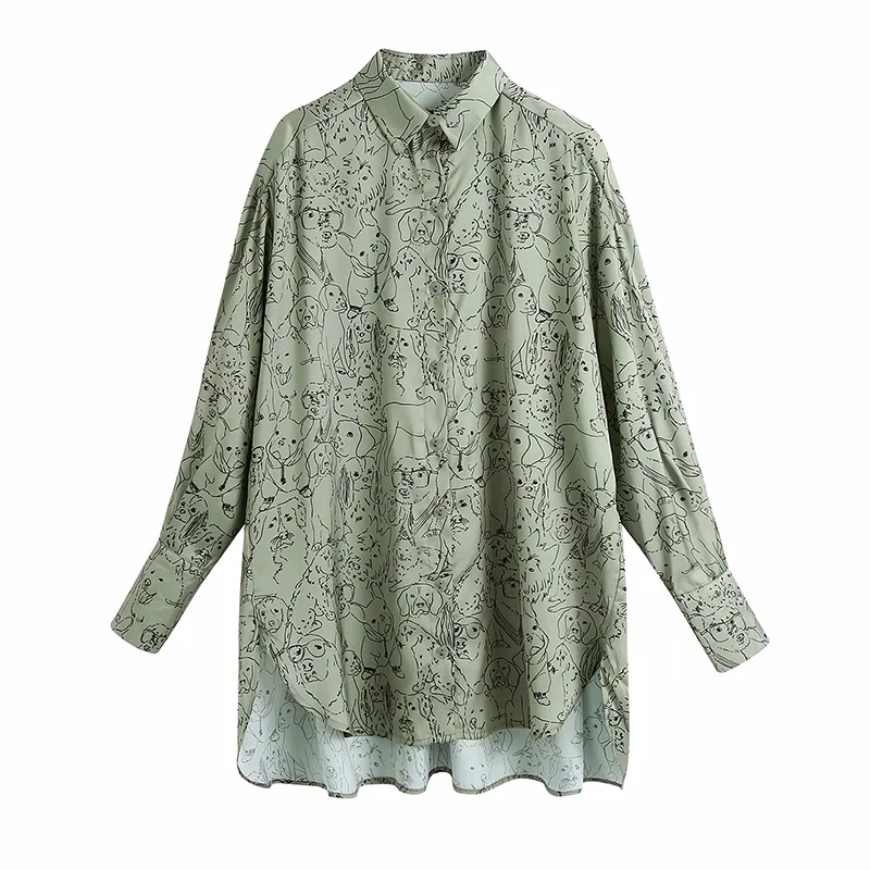 

Women 2020 Fashion Animal Print Loose Asymmetric Blouses Vintage Long Sleeve Button-up Female Shirts Chic Tops