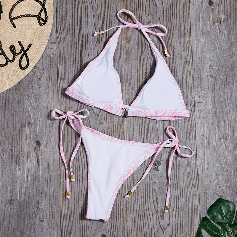 Женский купальник сексуальный бандажный комплект бикини треугольный полосатый