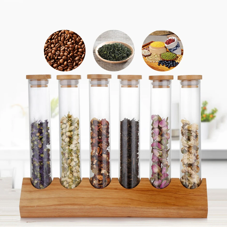 Деревянный стеллаж для кофе в зернах цветов чая стеклянная пробирка с пробковым