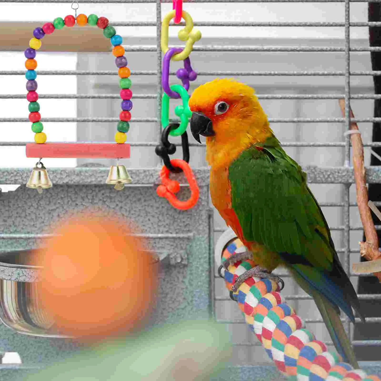 

6Pcs Parrot Playing Kit Cage Hanging Parrot Chewing Parrot Biting Toys