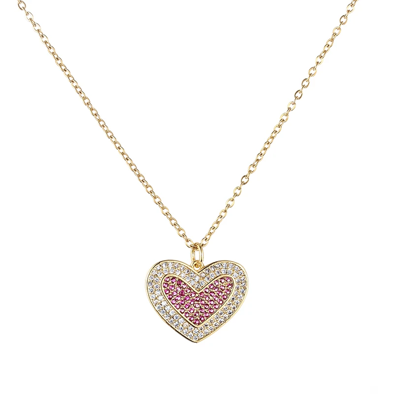 

Necklace-Pendant women's necklace heart love copper cubic zirconia 18K gold pink heart necklace jewelry accessories