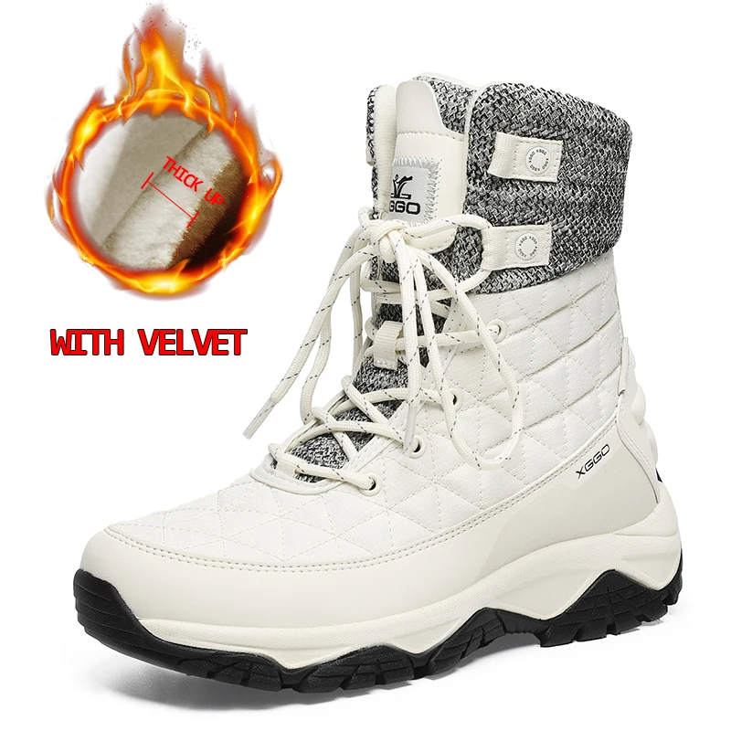 XIANG GUAN Man Hiking Shoes Men Waterproof Plush Warm High Top Climbing Mountain Tactical Boots Outdoor Sports Trekking Sneakers