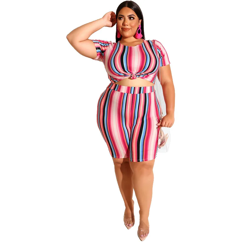 

New Fashion Plus Size Tie Dyeing Women's Set Women Short Sleeve Crop Tops And High Waist Shorts 2 Piece Sets Tracksuit Casual
