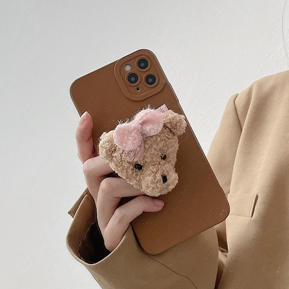 korean ins plush cute cartoon round universal mobile phone ring holder fold stand bracket mount for iphone samsung huawei xiaomi free global shipping