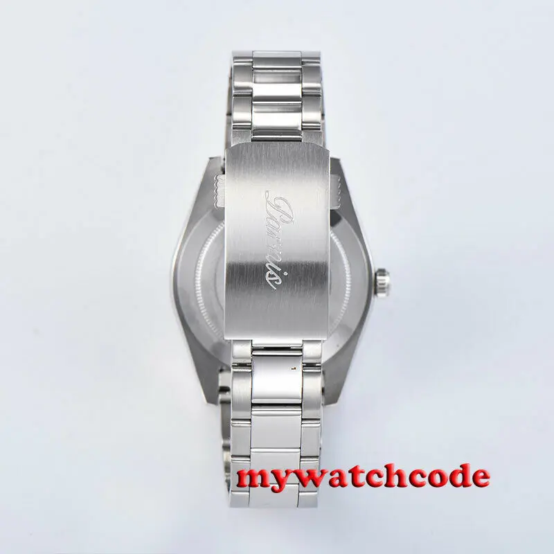 39 5 мм PARNIS белый черный синий циферблат светящаяся Дата автоматические мужские