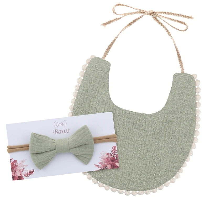 

2022 New Washable Infant Bibs Newborn Cotton Saliva Towel Hair Bow Headband for Baby Girl