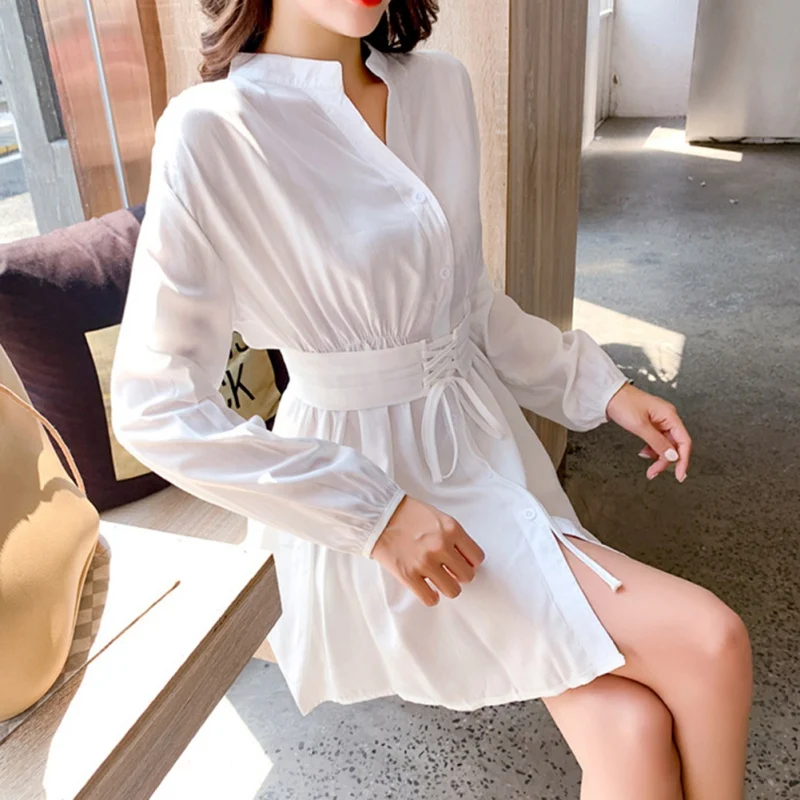 

Hot Women Fashion Long Sleeve High Waist Lace-up Dress Ladies Sexy Slimming Avocado Green Mini Dress