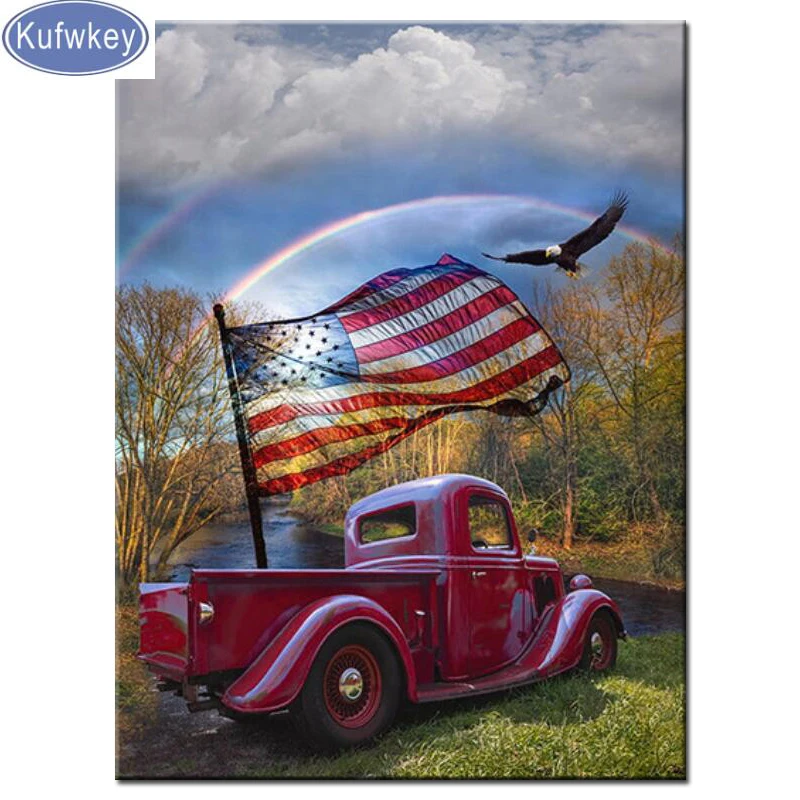 Набор для алмазной вышивки картина с американским флагом полная выкладка