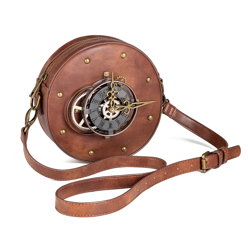 

Retro Mechanical Bag Steam Punk Accessory Women's Chain Clock Inclined Shoulder Wallet Lady Bag PU Leather Vogue Multi-Function