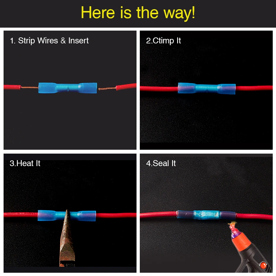 Waterproof Heat Shrink Butt Connectors Electrical Wire Splice Cable Crimp Terminals AWG 22-10 Kit 200/120/100pcs | Обустройство дома