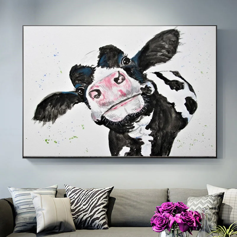 

Animal Watercolor Cow Canvas Paintings Posters Prints Modern Art Wall Pictures Cuadros Home Decoration for Living Room Decor