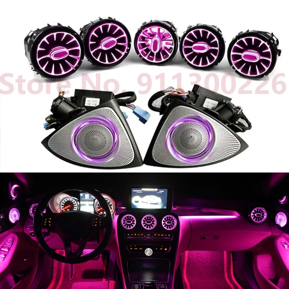 

3/64 Colors Car LED Outlet Atmosphere Lamp 3D Rotary Tweeter For Mercedes-Benz C/GLC class W205 c200lc260l X253 c260l Air vent