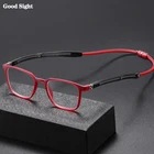 Мужские и женские очки для чтения, квадратные очки с подвесной шеей, оправа для очков Tr90, магнитные декоративные очки, с диоптриями + 4