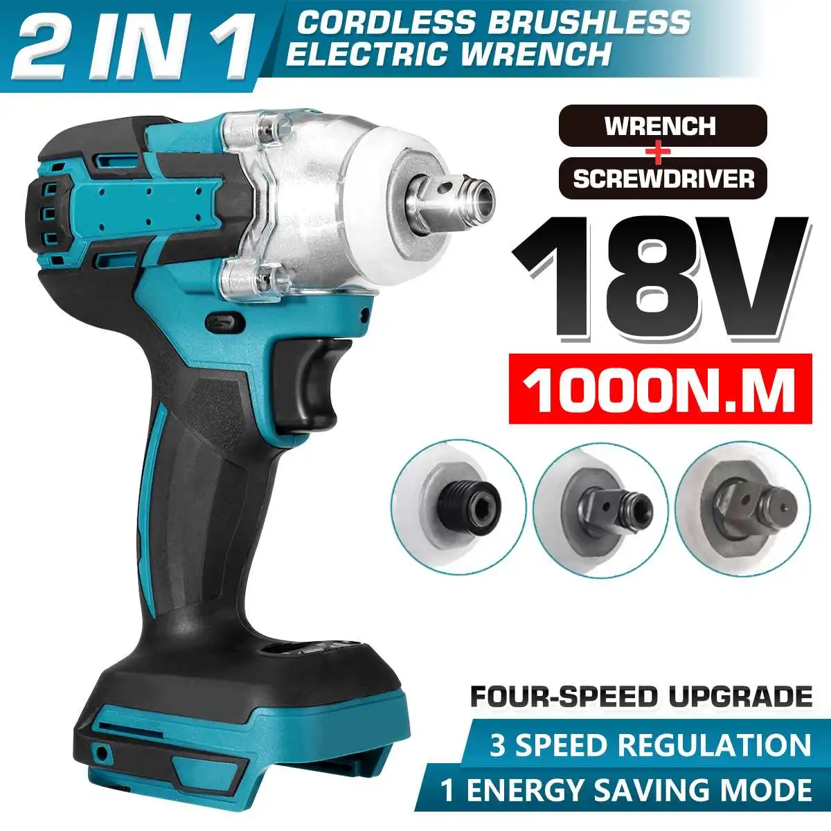 

Upgrade 4 Speed Brushless Cordless Electric Impact Wrench Rechargeable 1/2 inch Wrench Power Tools for Makita 18V Battery
