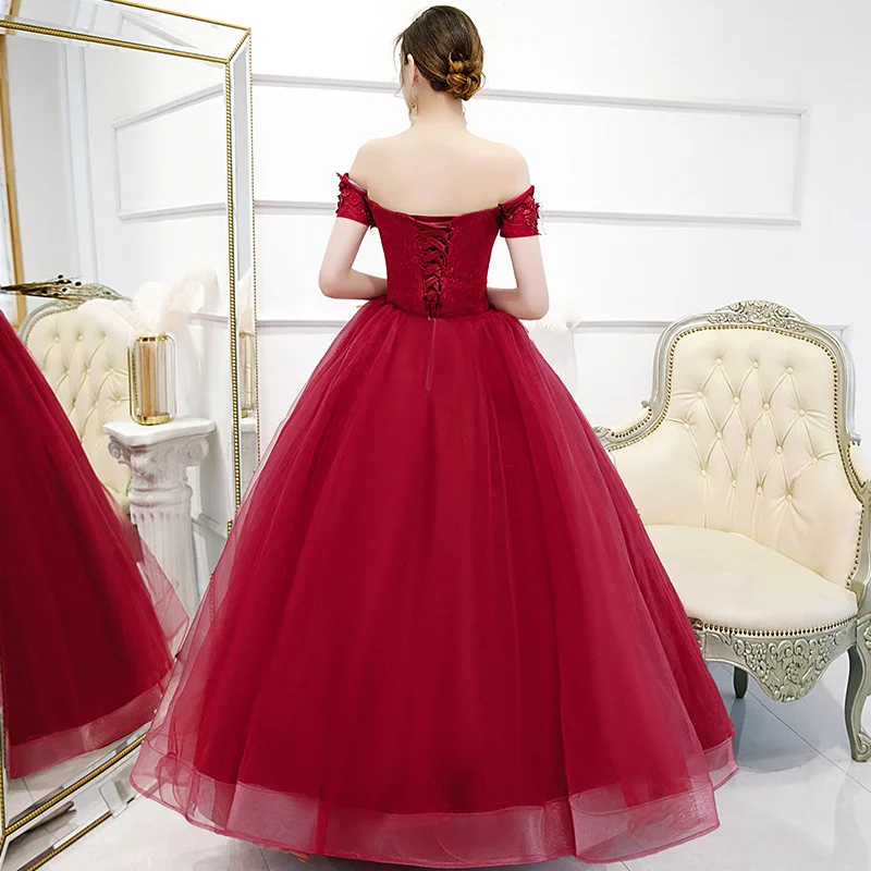 

2021 Noble Wine Red Off The Shoulder Quinceanera Dresses The Party Prom Luxury Lace Appliques Ball Gown Vintage Vestidos De 15