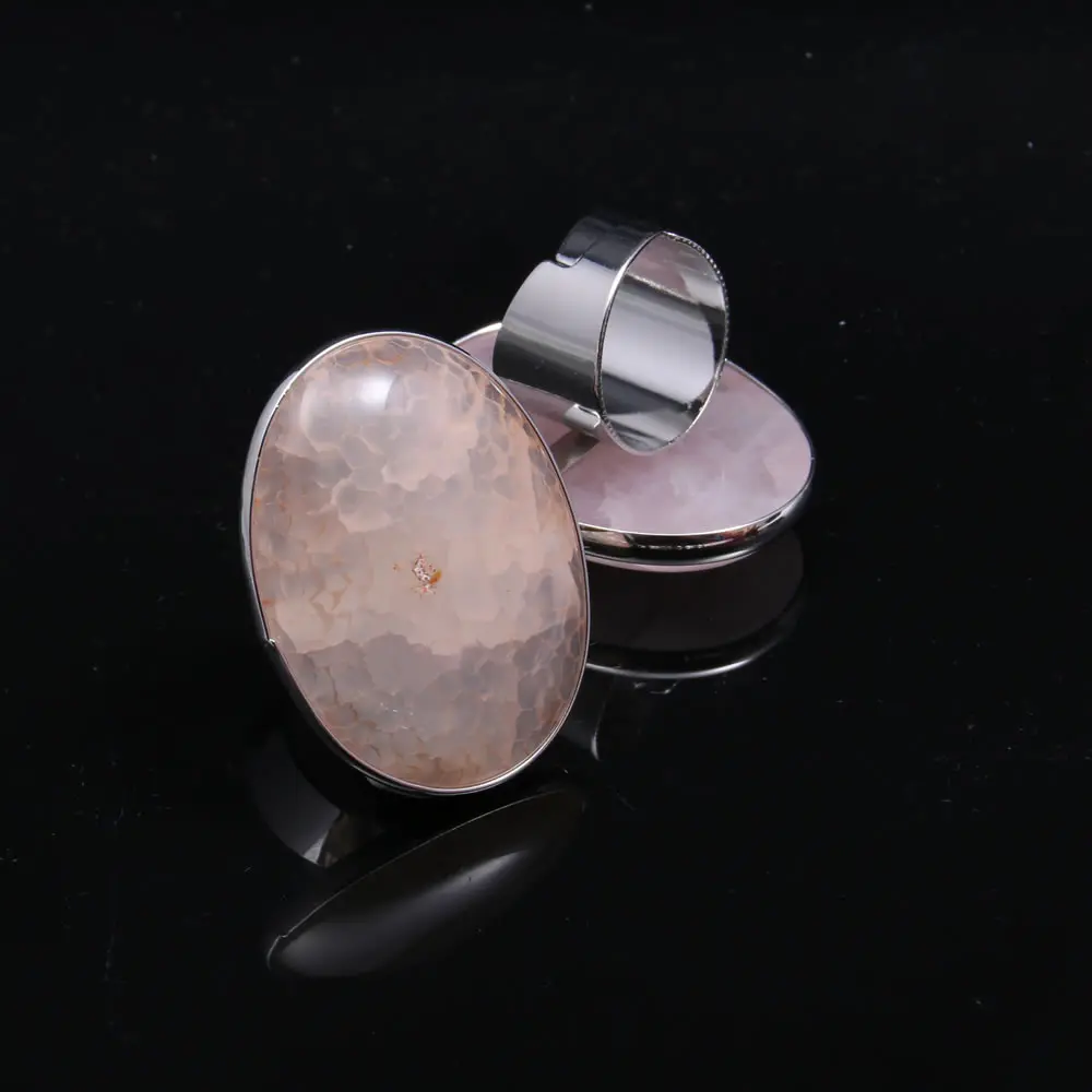 

Yellow Stripes Agate Finger Rings Natural Stone Oval Rings for Women Finger Cuff Rings Adjustable Jewelry Gift