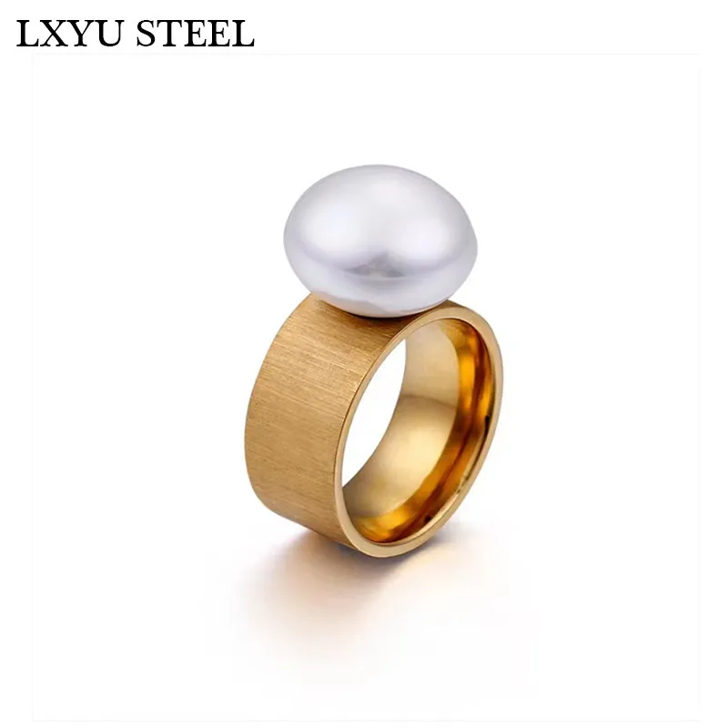 

Fashion Stainless Steel Rings For Women Trendy Jewelry Gold Color Black Romantic Imitation Pearl Charm Finger Rings