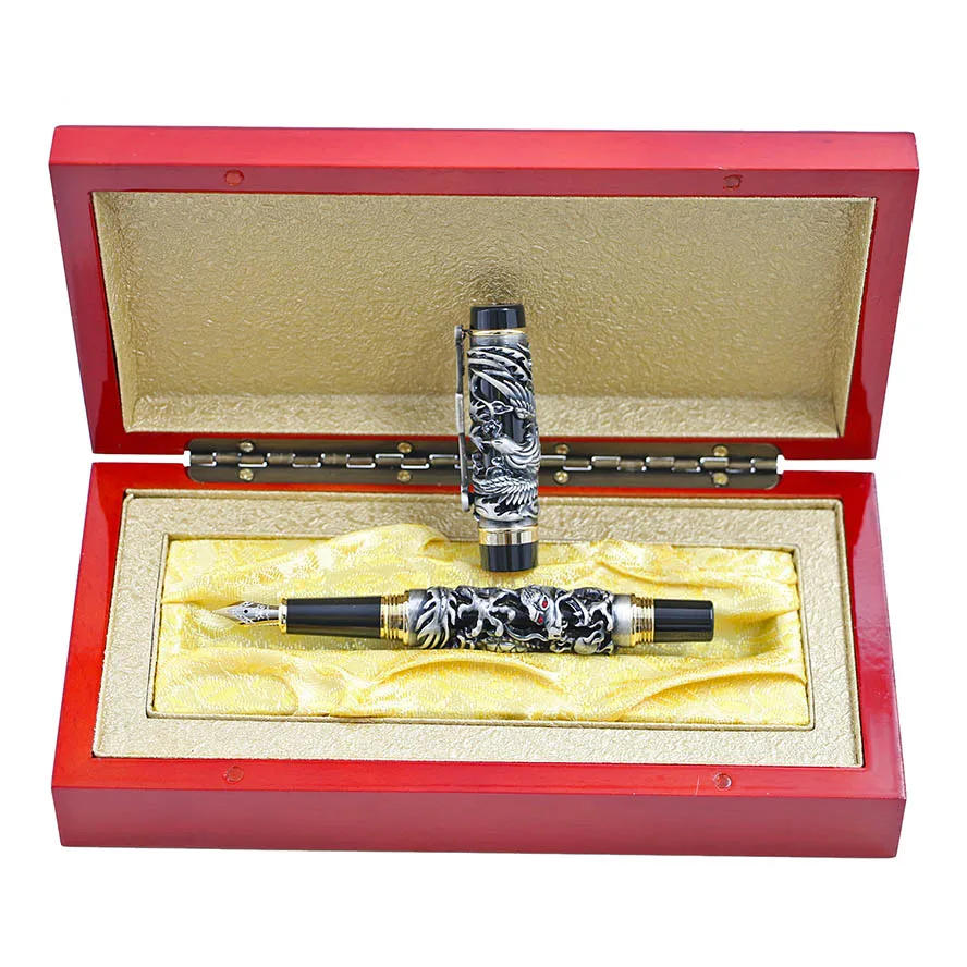 Роскошная металлическая 3D Авторучка Jinhao с изображением дракона Феникса, винтажная перьевая ручка 0,5 мм, перьевые ручки для письма, офисные, деловые принадлежности, подарок - Цвет: Luxury gift set 2