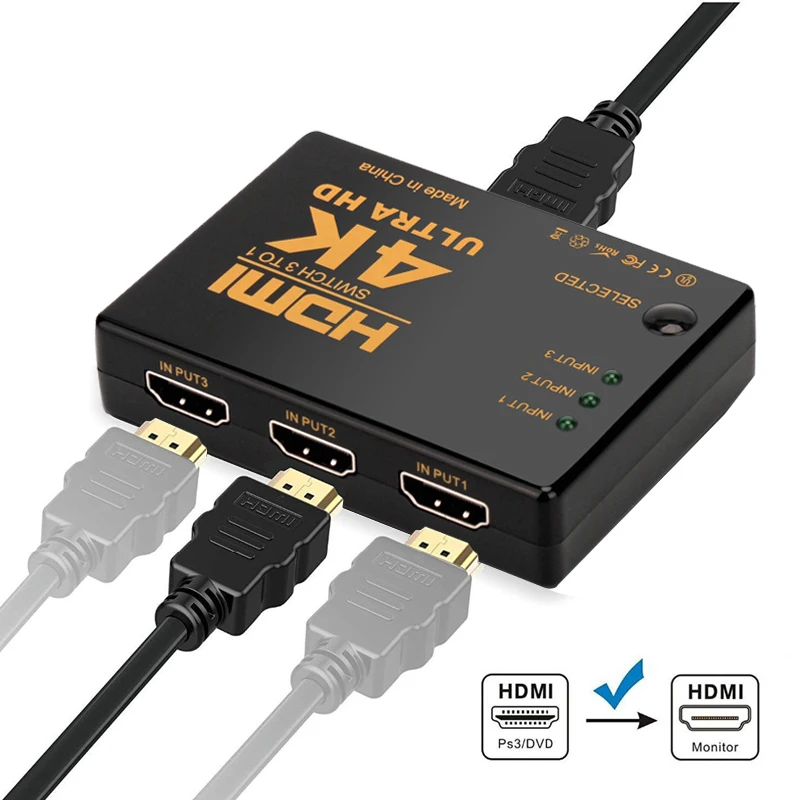 4K * 2K 3D HDMI Сплиттер мини 3 порта s переключатель входа 1 выход порт концентратор для