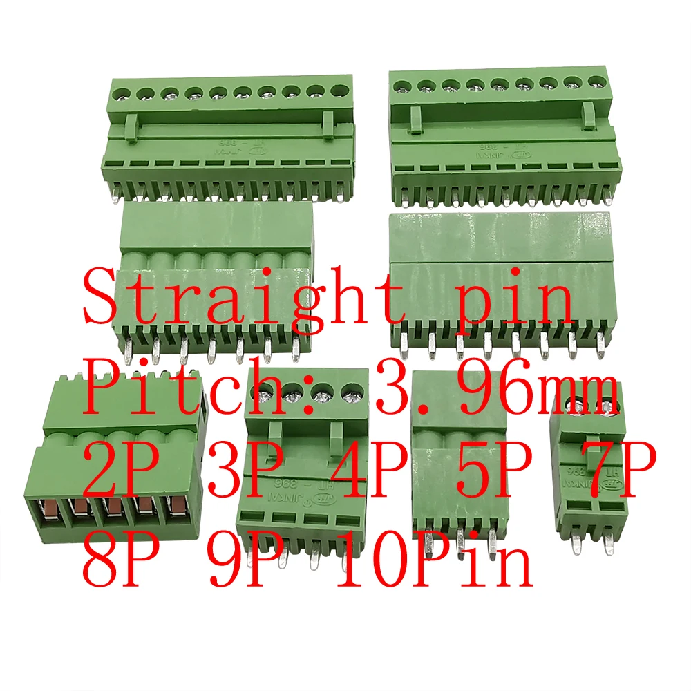 

5Pairs Terminal Plug Socket Type Pitch 3.96 mm PCB Screw Terminals Blocks Connector Straight Needle Pin Header Socket 2P-10 Pin
