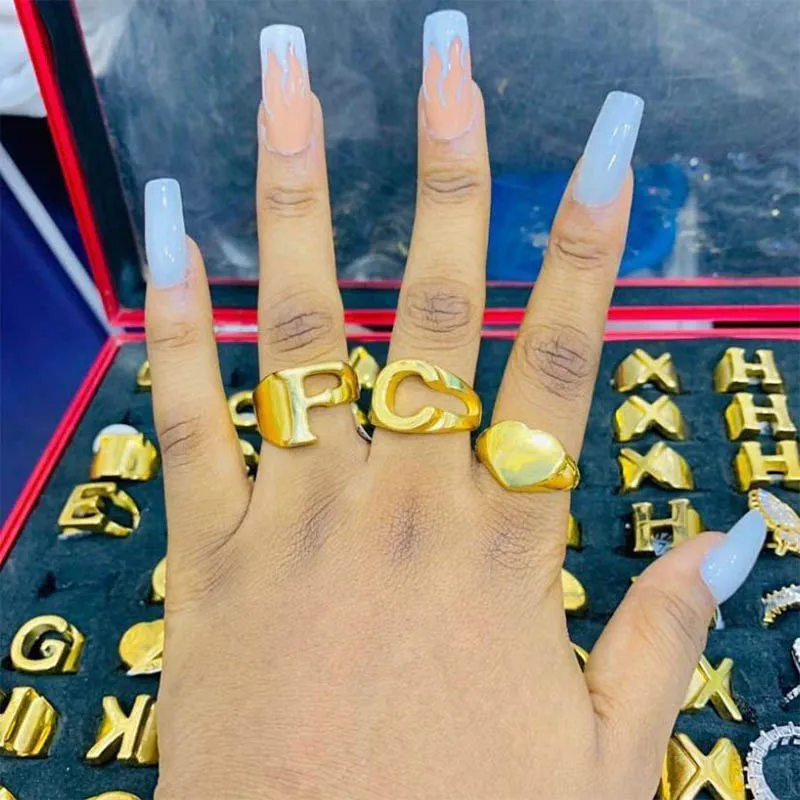 Модные полые A Z Письмо Кольцо из белого золота металлический Регулируемый