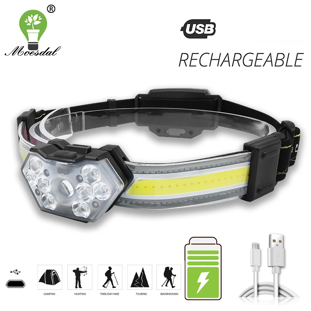 USB Rechargeable LED Headlamp Super Bright COB 6 Kinds of Light Modes Waterproof High Hardness Ultra-bright Portable Headlight | Лампы и